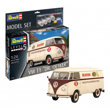 KIT PARA MONTAR REVELL MODEL SET KOMBI VOLKSWAGEN T1 "DR. OETKER" 1/24 124 PEÇAS COMPLETO COM TINTAS COLA E PINCEL REV 67677